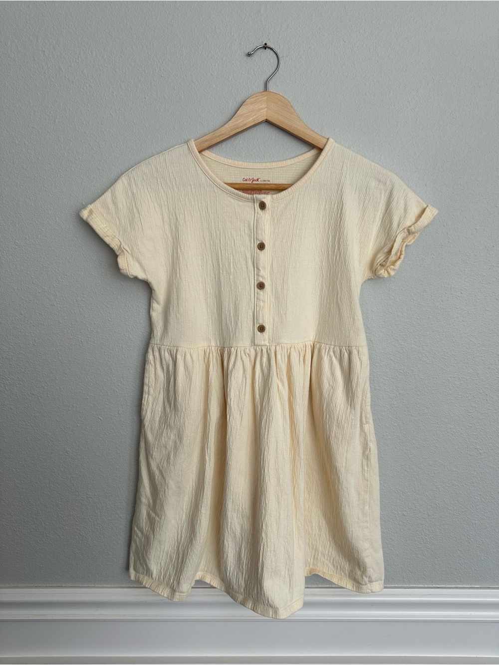 Cat & Jack Cream Button-Front Soft Cotton Sleeve Dress